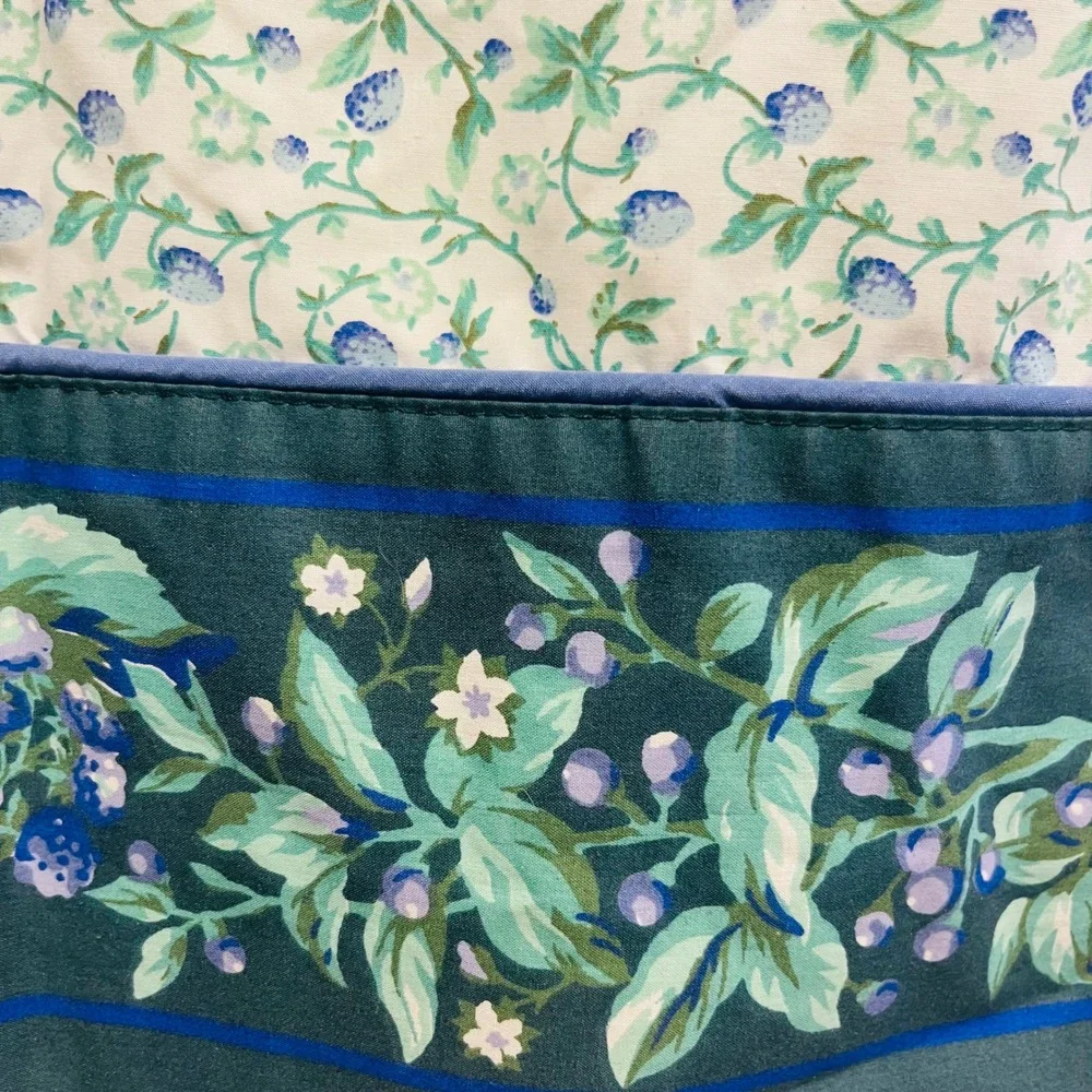 Vintage Laura Ashley Bramble Berry Floral Standard Pillowcase Teal Border Cotton